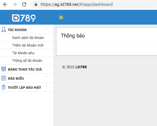 Giao diện tài khoản đại lý LD789