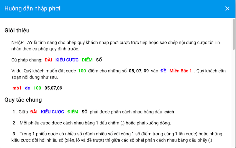 Cú pháp chung khi nhập phơi lô đề LD789